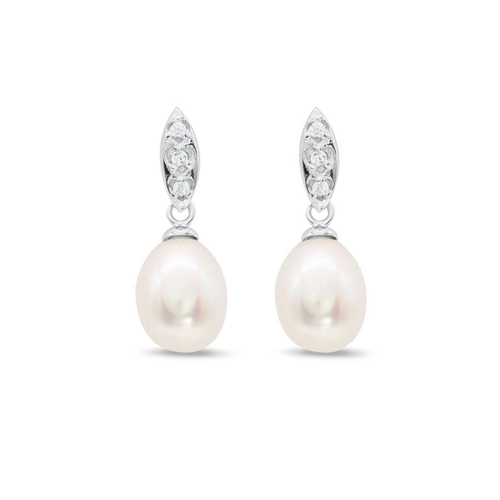 Brinco de Prata Balanço com Pérola Biwa e Zircônia Cristal