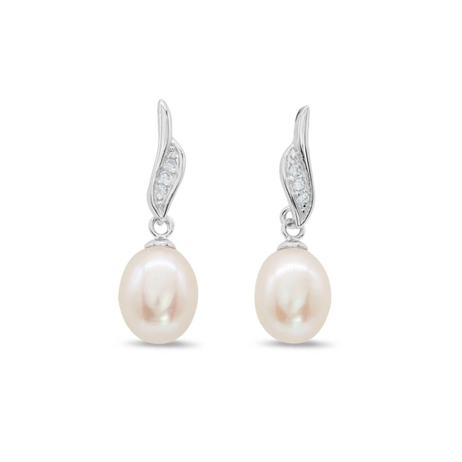 Brinco de Prata Balanço com Pérola Biwa e Zircônia Cristal