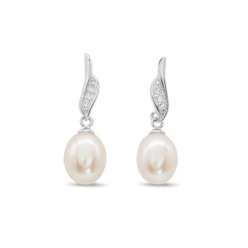 Brinco de Prata Balanço com Pérola Biwa e Zircônia Cristal