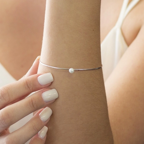 Bracelete de Prata Aberto com Pérola Sintetizada