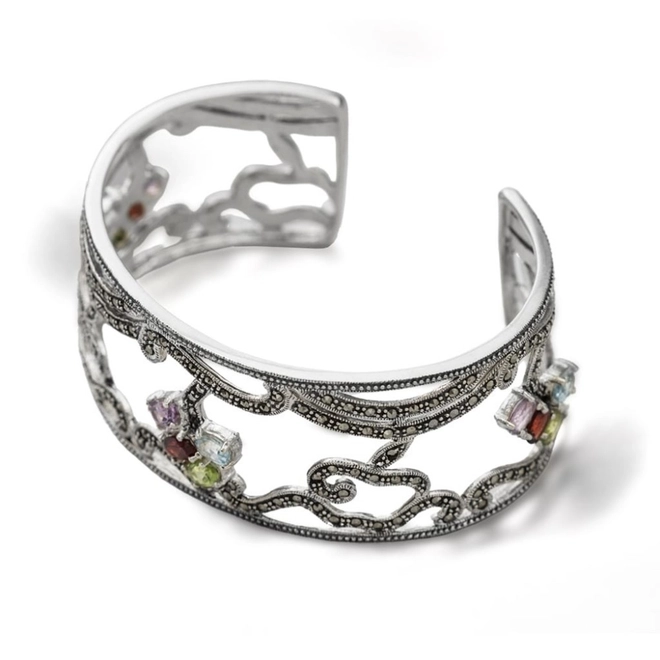 Bracelete de Prata com Marcassitas e Zircônia Oval