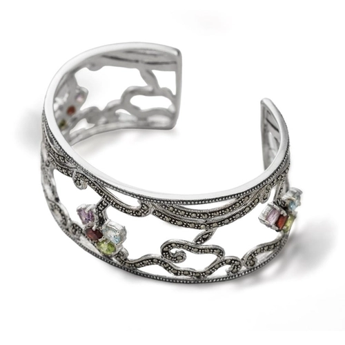 Bracelete de Prata com Marcassitas e Zircônia Oval