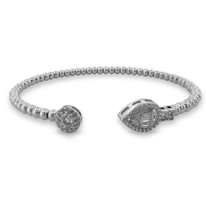 Bracelete de Prata Aberto com Esferas e Zircônias Cristal