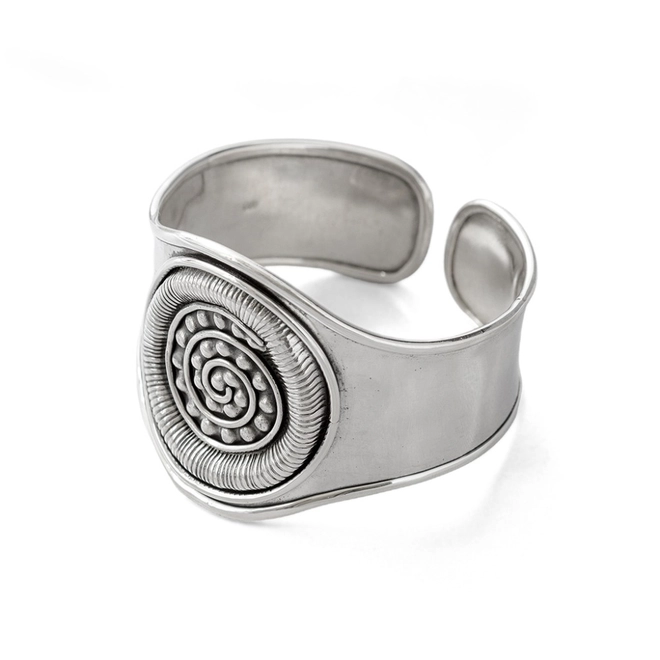 Bracelete de Prata Estilo Bali com Espiral Trabalhada