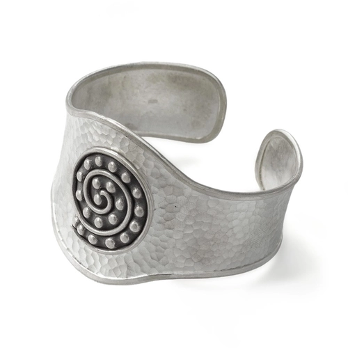 Bracelete de Prata Estilo Bali com Espiral e Bolinhas