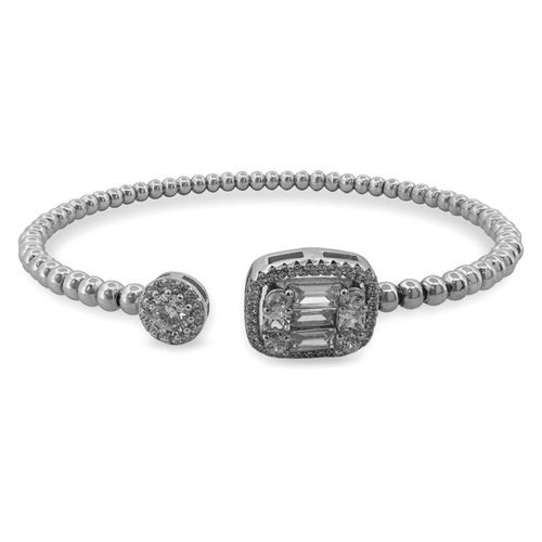 Bracelete de Prata Aberto com Esferas e Zircônias Cristal