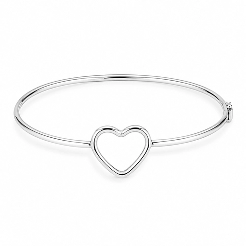Bracelete de Prata Fio Quadrado com Coração Vazado