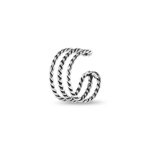 Brinco Ear Cuff de Prata com Três Fios Trabalhado e Envelhecido