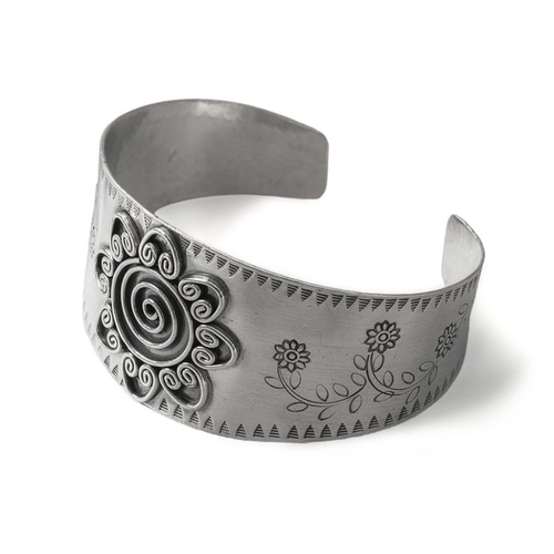 Bracelete de Prata Estilo Bali com Flores