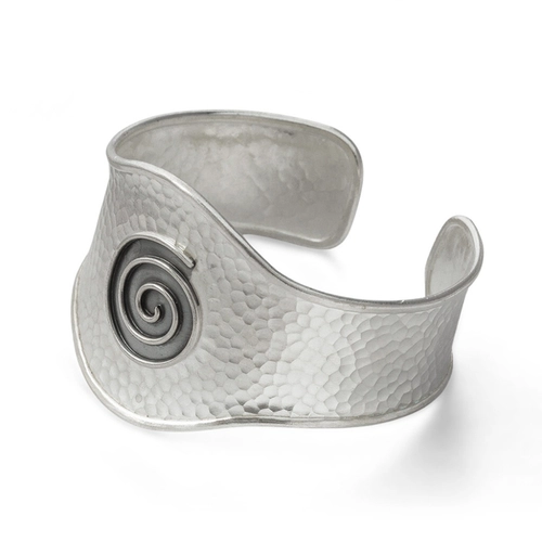 Bracelete de Prata Estilo Bali Martelado com Espiral