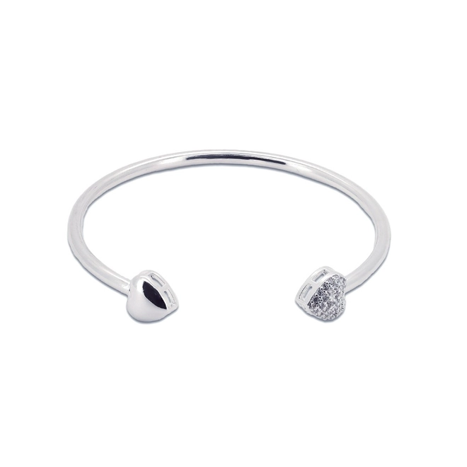 Bracelete em Prata Leve Aberto Espelhado com Corações