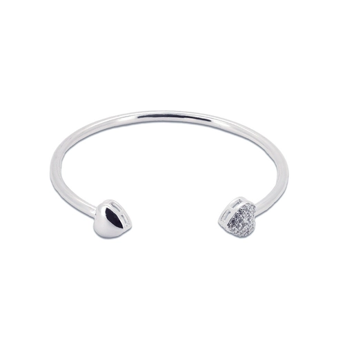 Bracelete em Prata Leve Aberto Espelhado com Corações