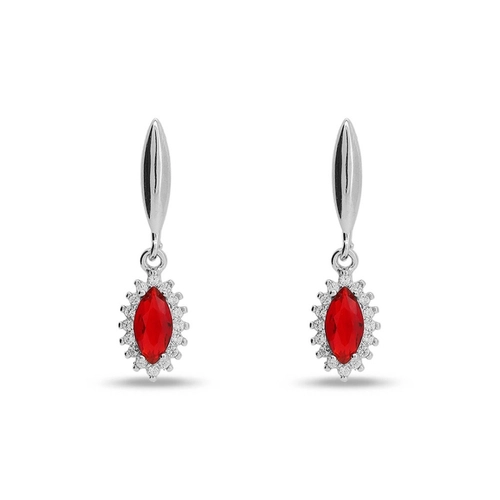 Brinco De Prata Gancho com Zircônia Cristal e Zircônia Rubi
