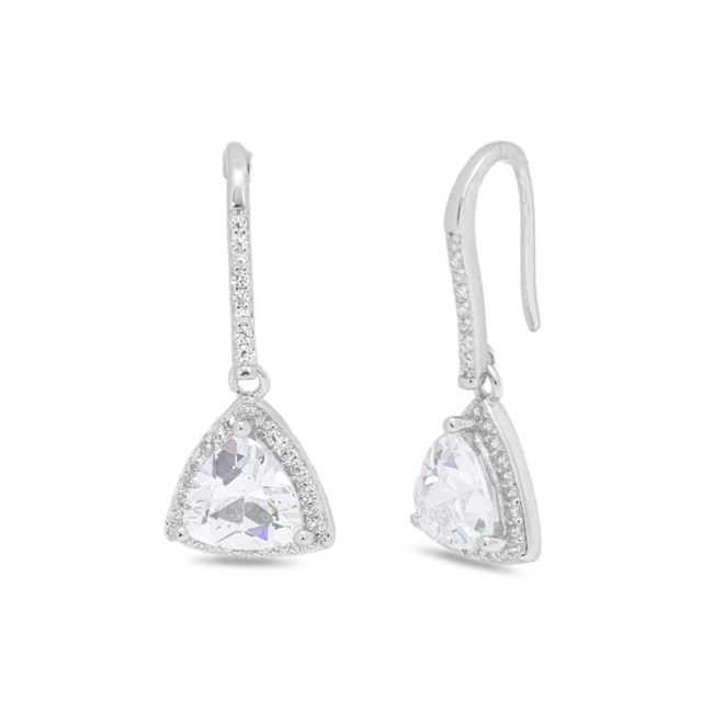 Brinco de Prata Gancho com Zircônia Cristal Triangular