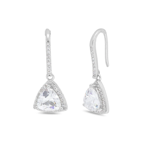 Brinco de Prata Gancho com Zircônia Cristal Triangular