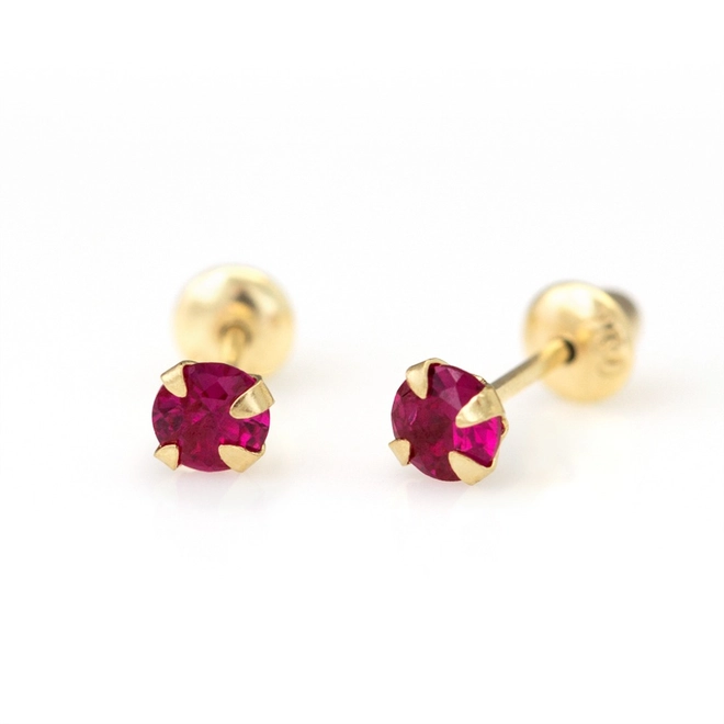 Brinco de Ouro 18k Baby Gold com Zircônia Rubi Redonda
