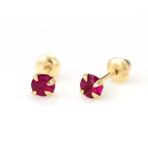 Brinco de Ouro 18k Baby Gold com Zircônia Rubi Redonda