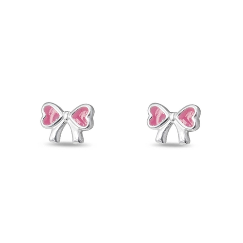 Brinco de Prata Kids Laço Rosa Esmaltado