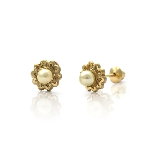Brinco Baby Gold Flor com Pérola