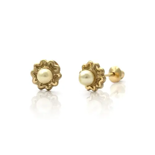 Brinco Baby Gold Flor com Pérola