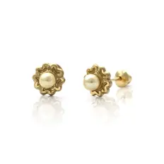 Brinco Baby Gold Flor com Pérola