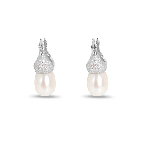 Brinco de Prata Lady Di com Zircônia Cristal e Pérola Biwa