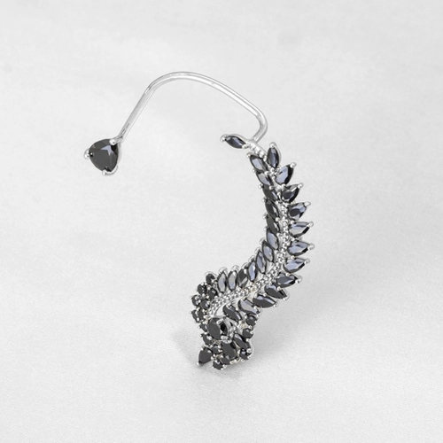 Brinco Ear Cuff de Ródio com  Gotas de Zircônia Ônix
