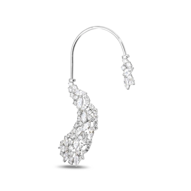 Brinco Ear Cuff de Ródio com  Zircônia Cristal