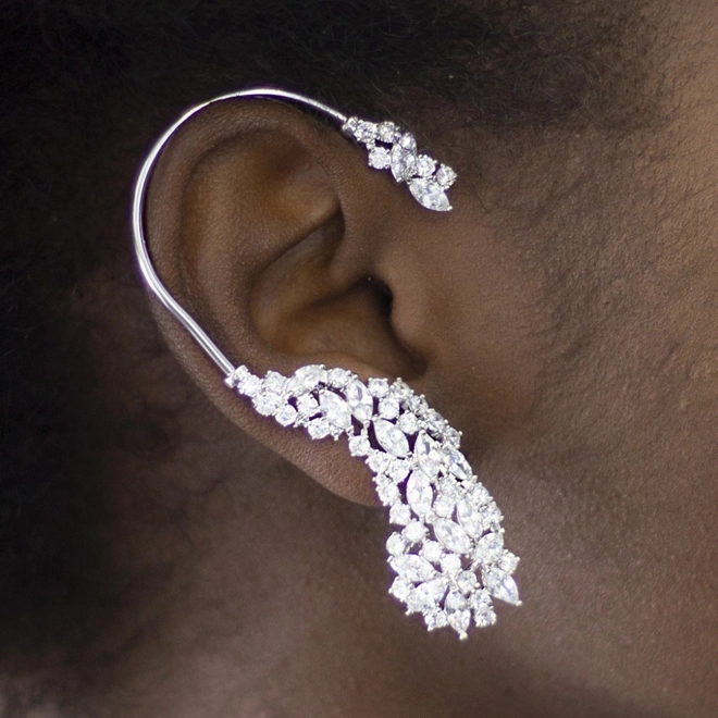 Brinco Ear Cuff de Ródio com  Zircônia Cristal