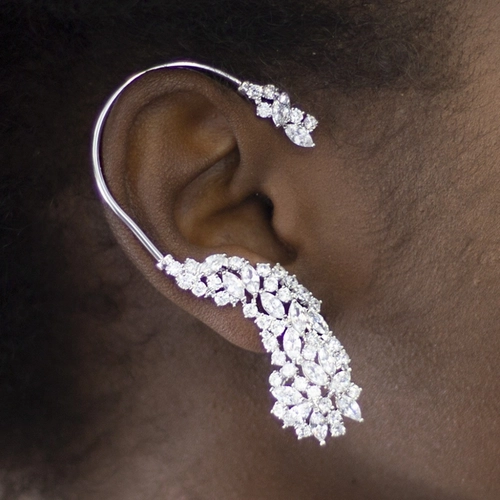 Brinco Ear Cuff de Ródio com  Zircônia Cristal