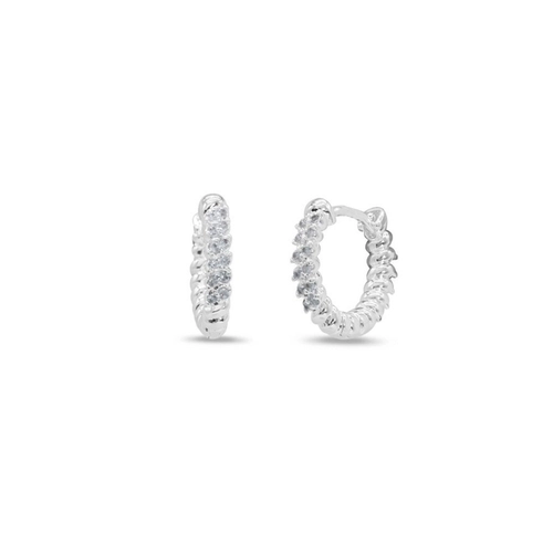 Brinco de Prata Leve Argola com Zircônia Cristal