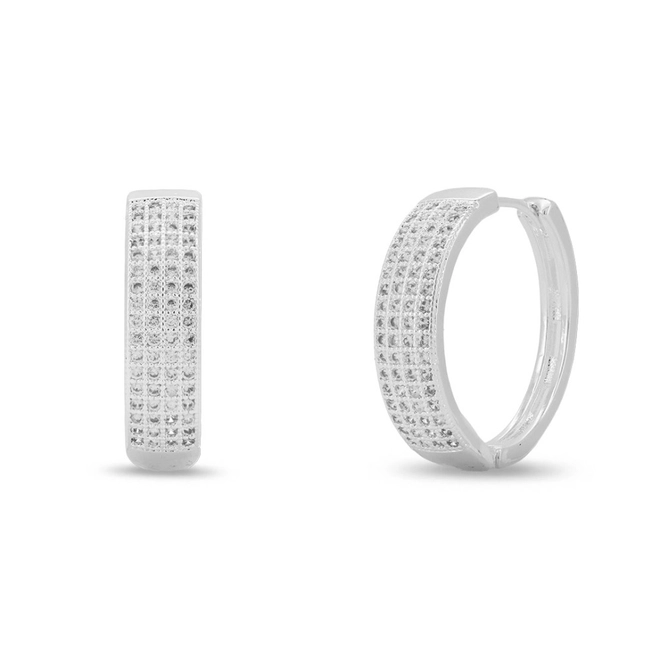 Brinco De Prata Leve Argola Clic Quadrada com Zircônias Cristal