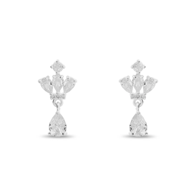 Brinco De Prata Leve Balanço Coroa com Zircônias Cristal
