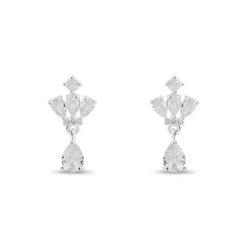 Brinco De Prata Leve Balanço Coroa com Zircônias Cristal