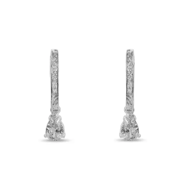 Brinco De Prata Leve Balanço Gota com Zircônia Cristal