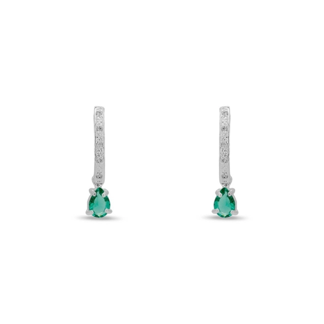 Brinco De Prata Leve Com Zircônia Cristal E Zircônia Verde Paraíba