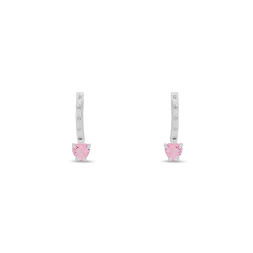 Brinco De Prata Leve Com Zircônia Cristal E Coração de Zircônia Rosa