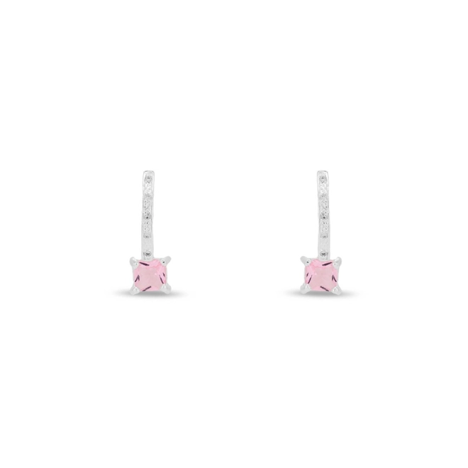 Brinco De Prata Leve Balanço com Zircônia Rosa