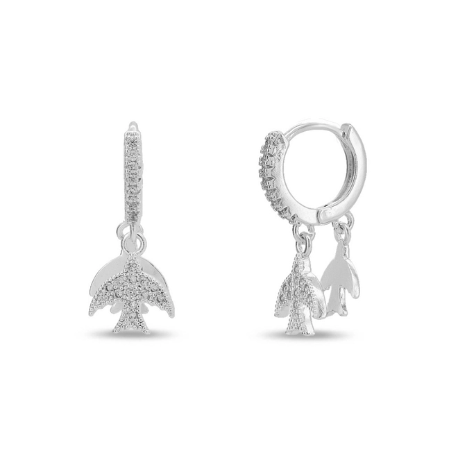 Brinco De Prata Leve Clic com Pássaros e Zircônia Cristal