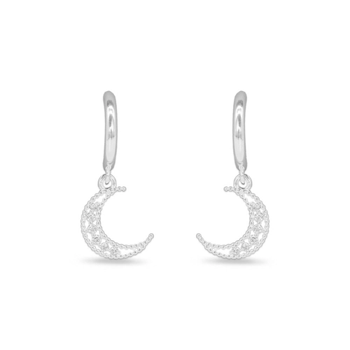 Brinco de Prata Leve Argola Articulada com Lua e Zircônia Cristal