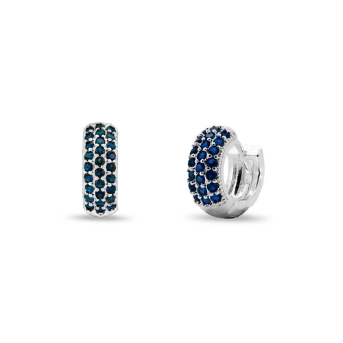 Brinco de Prata Leve Argola Clic com Zircônias Safira M