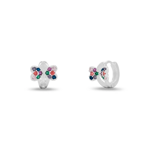 Brinco De Prata Leve Argola Clic com Zircônias Coloridas