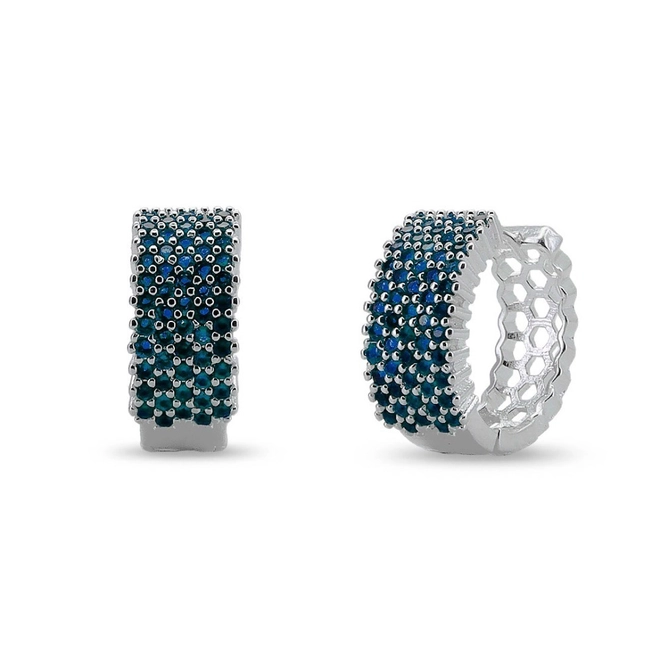 Brinco De Prata Leve Argola Linha Clic Com Zircônia Safira