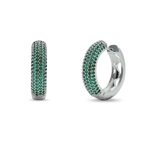 Brinco De Prata Leve Argola com Zircônias Esmeralda M