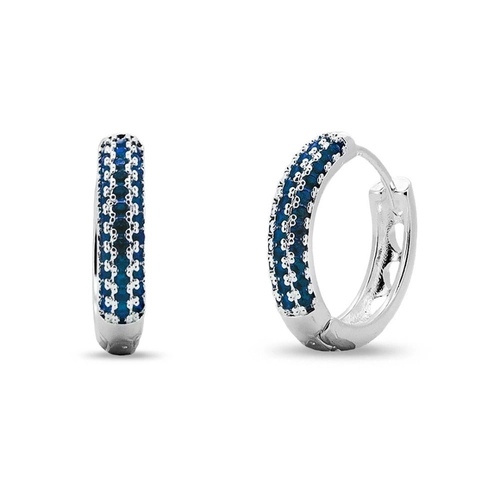 Brinco De Prata Leve Argola Clic E Zircônias Safira