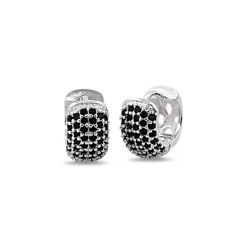 Brinco De Prata Leve Argola Click com Zircônias Ônix P