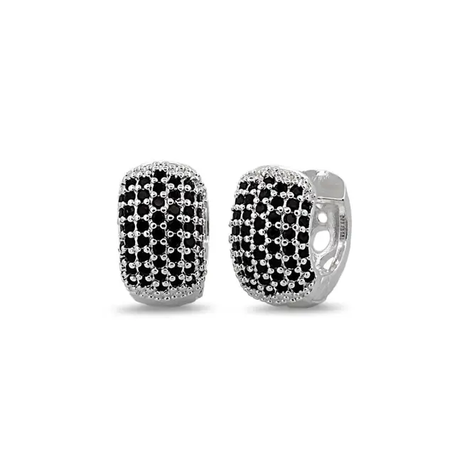 Brinco De Prata Leve Argola Click com Zircônias Ônix M