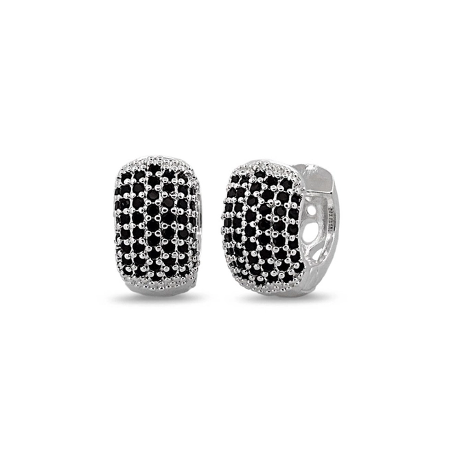 Brinco De Prata Leve Argola Click com Zircônias Ônix M