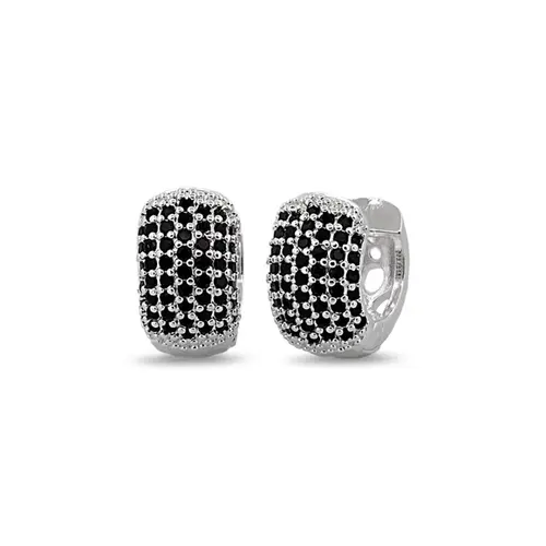 Brinco De Prata Leve Argola Click com Zircônias Ônix M