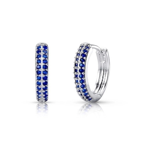 Brinco De Prata Leve Argola Clic com Duas Fileiras de Zircônia Safira G